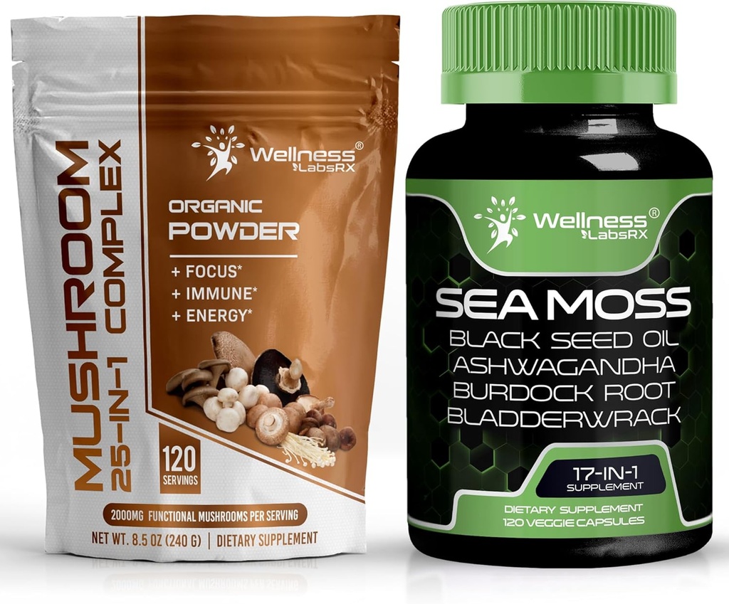 WELLENess LASSRX Mushroom Powder 2000mg - Irish Sea Moss Capsules