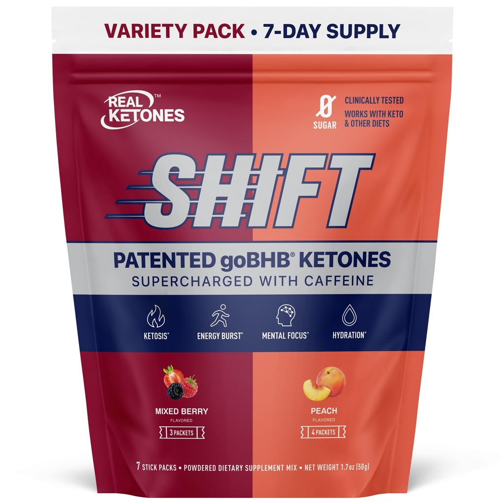 Ægte Ketoner BHB Eksogene Ketoner Drink Mix Pakker Keto Electrolytes Powder Pakker Ingen Sukker med 4 Main Fastende Elektrolyter Plus Hydrating Patenteret Keto BHB - 7 Greve Peach, Blandet Berry