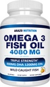 Arazo Nutrition Wild fanget Omega 3 Fish Oil - 90 Soft Gels - 4,080mg High EPA 1200mg DHA 900mg Lemon Flavor Burpless Softels