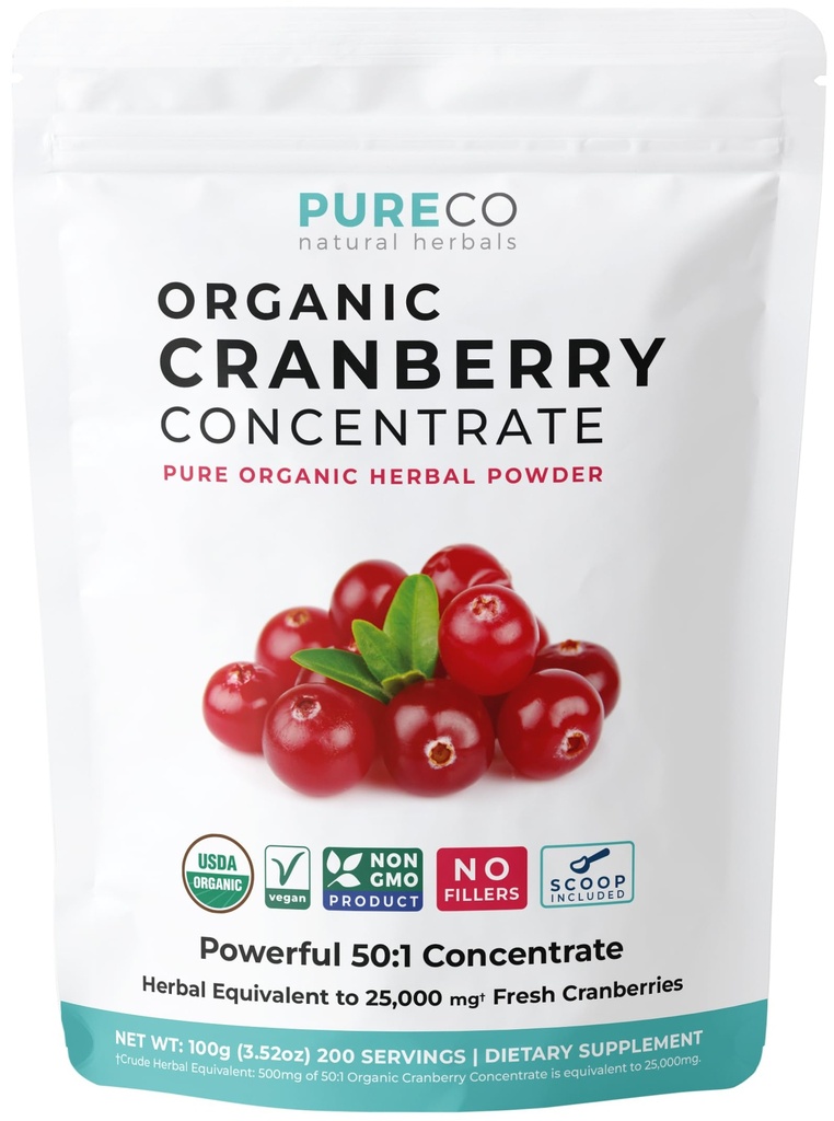 USDA Cranberry Powder Organic Certified - Organic Cranberry Juice Concentrate Support Urinary Tract Health for Women & Men - Pure Berry Concentrate Vegan Non- GMO & Filler Gratis (200 Servere)