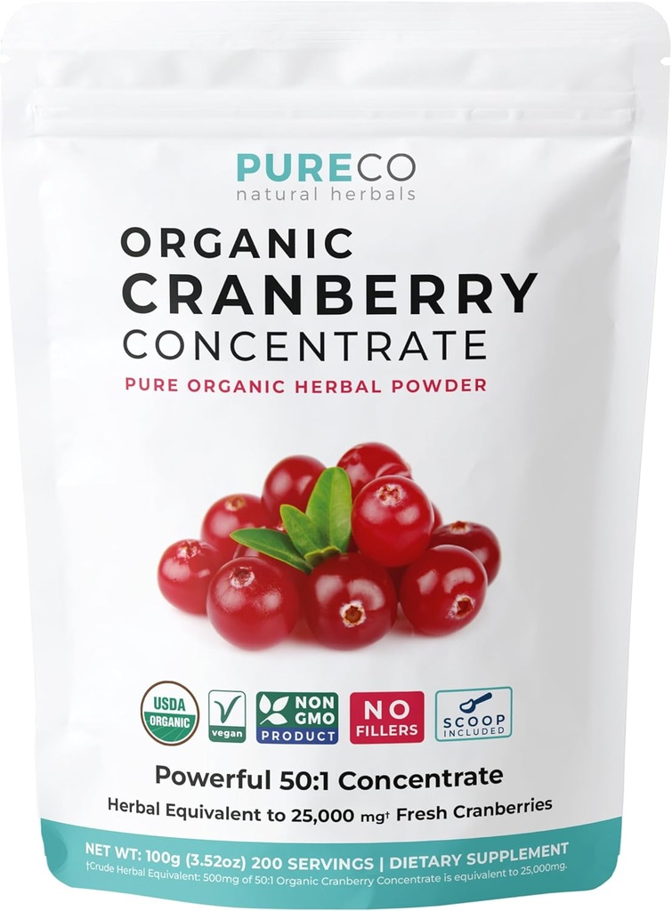 USDA Cranberry Powder Organic Certified - Organic Cranberry Juice Concentrate Support Urinary Tract Health for Women & Men - Pure Berry Concentrate Vegan Non-GMO & Filler Free (200 Servings)