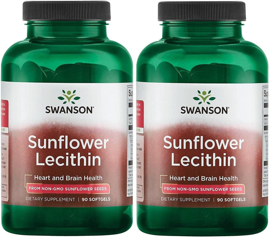Swanson Sunflower Lecithin - Herbal supplement fremme sund hjerne funktion - Naturlig formel støtte hjerte sundhed & sund Lipid Balance - (90 Softgels, 1200mg Hver) 2 Pack