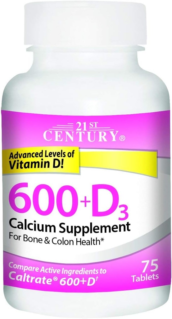 21. Century Calcium 600 + D3 Tablet 600mg- 800U 75 Tælling (2 pakning)