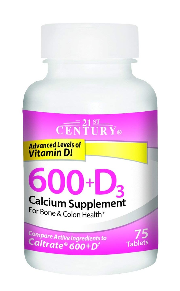 21. Century Calcium 600 + D3 Tablet 600mg- 800U 75 Tælling (2 pakning)