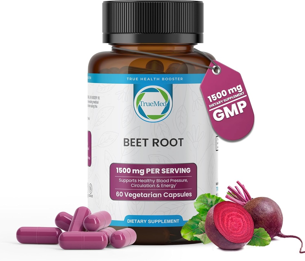 Organic Beet Root Powder Capsules Removal 124; Support Energy, Stamina & Endurance, Boost Nitroxide, Support Heart Health & Circular Removal 124; Non- GMO Removal 124; 60 Vegetabilske kapsler, USA Made & GMP Certified