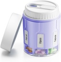 Daviky Pill flaske Organizer, tillæg Organizer med 7 store kompartmenter, Travel Pill Dispenser Round Pill Box med to låg Purple
