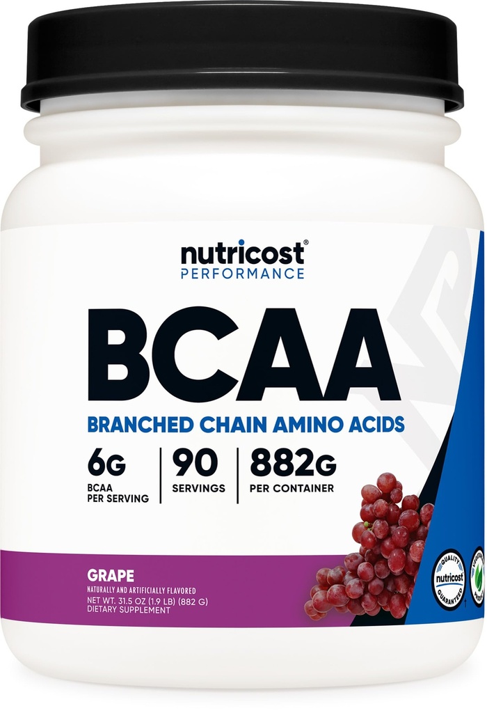 Nutricost BCAA Powder (Grape, 90 Servering) - Optimal 2: 1: 1 Ratio, Vegetar, Non- GMO