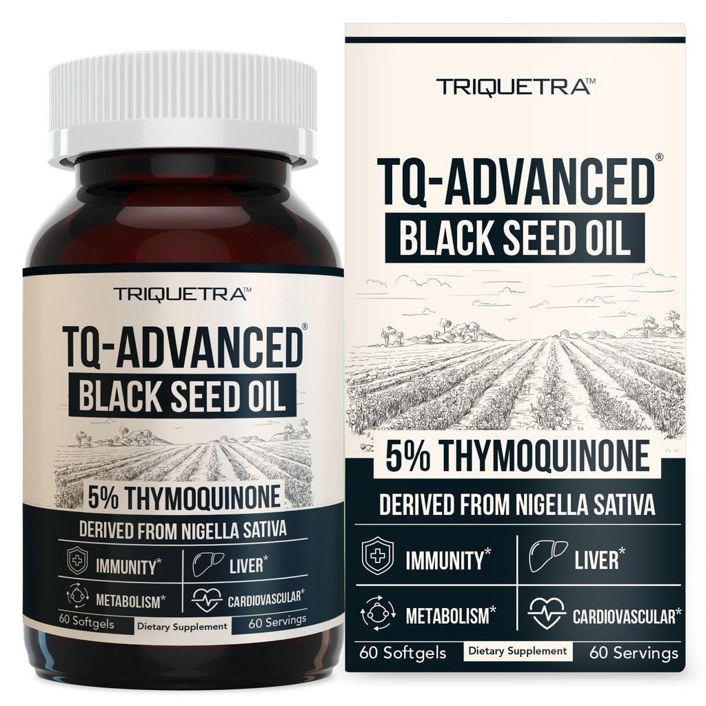 Black Seed Oil Softgels - 124; 5% Thymoquinon - TQ- Advanced ® - 124; High Potency - 500 mg per kapsel - 15: 1 Koncentrat fra Nigella Sativa Extract, Rå form, Vegansk Formel, glasflaske (60 Softgels)