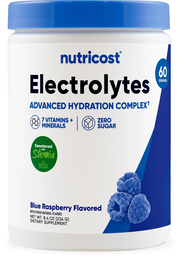 Nutricost Electrolyte Complex Powder (60 Servere, Blå Hindbær) - Hydration supplement drikke mix med vitaminer og mineraler