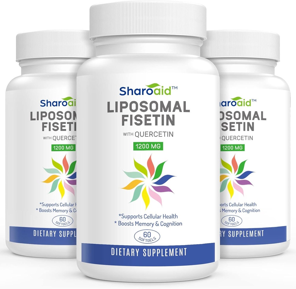 Liposomal Fisetin med Quercetin Kosttilskud 1200 mg per servering, Høj Absorption Polyphenoler Antioxidanter til kvinder, Mænd, Non- GMO, Gluten- fri, 3 Bottle- 180 Softgels