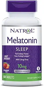 Natrol Melatonin Sleep Maximum Strength fast dissolve Strawberry flavor 10 mg 60 Tablets (Pack of 3)