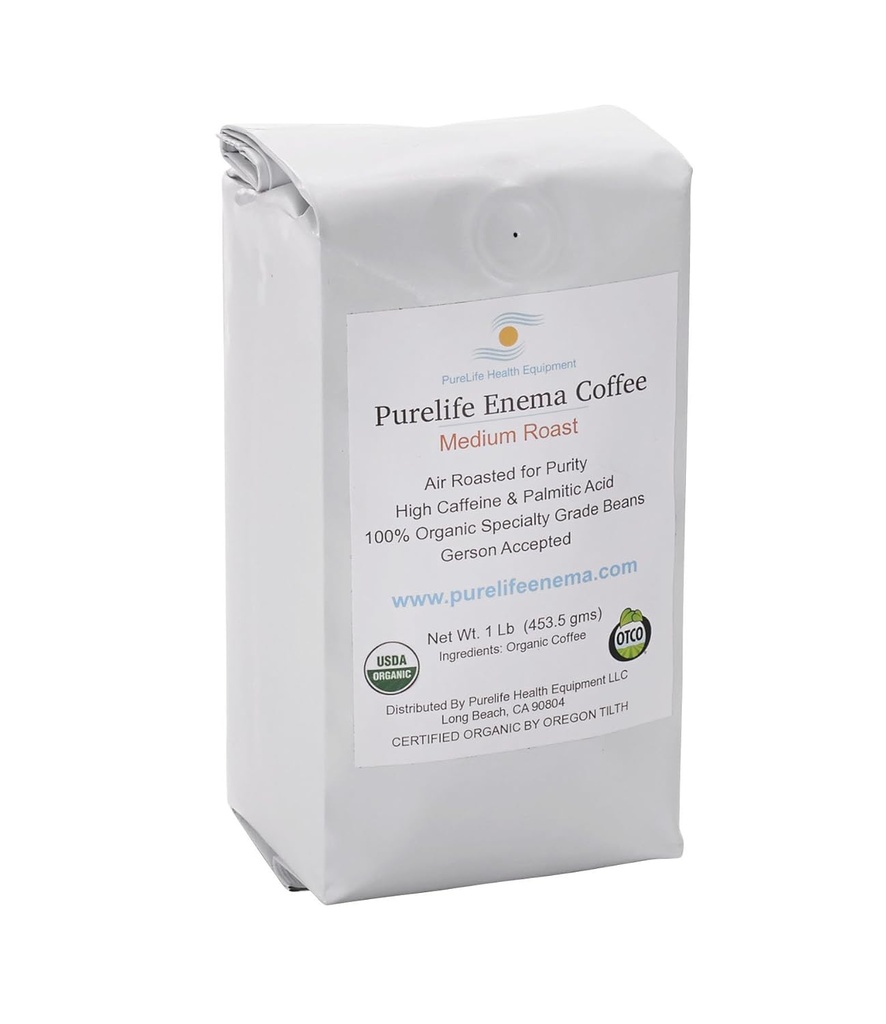 Purelife Organic Enema Coffee- Medium Air Roast - Lab Tested - Mold/Mycotoxin Free - Recommended By Gerson - Pre-Ground
