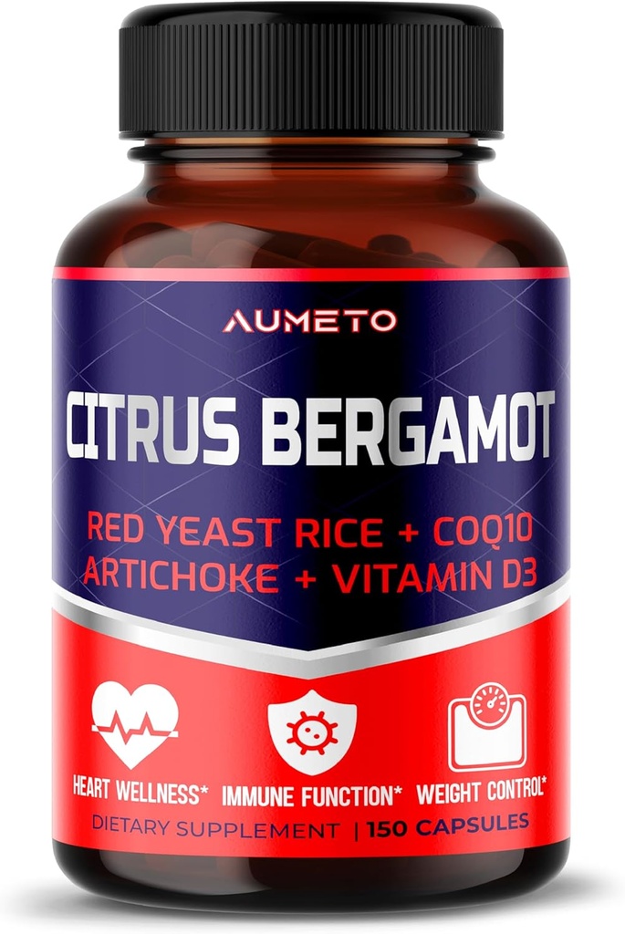 Citrus Bergamot tillæg med rød gær ris, CoQ10, Artichoke, Vitamin D3 - Støtte Samlet cirkulering Wellness og immunsystem (150 greve (pakke med 1))