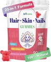 20- in-1 Hår Hud og negle Gummier, Hår Biotin Vitaminer for kvinder & Mænd med 10000 mcg Biotin, Vitaminer A, C, D, E for hårvækst & sund hud, White Peach Flavor, 90 Gummies