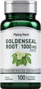 Piping Rock Goldenseal Root Capsules Measures 124; 1000mg Measures 124; 100 Pills Measures 124; Urtetilskud 124; Koncentreret Uddrag 124; Non- GMO, Gluten Free