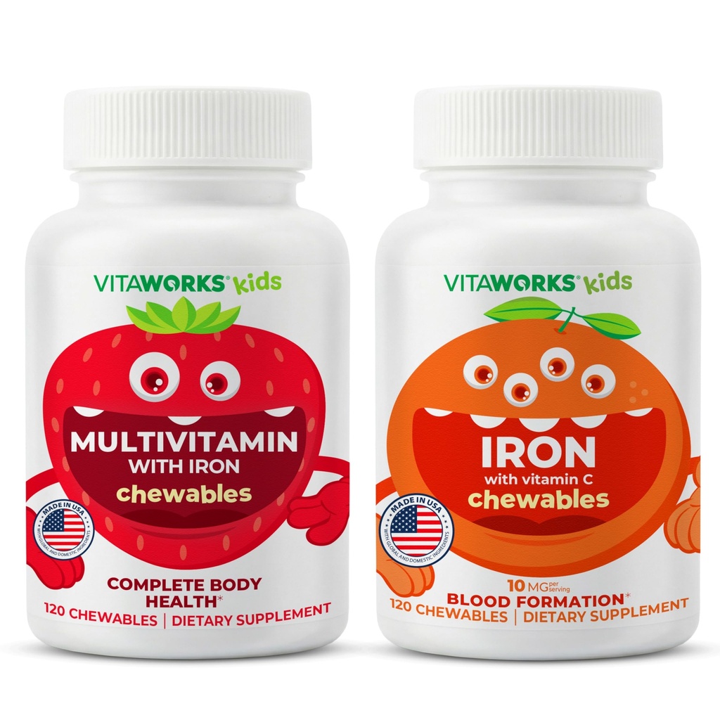 Kids Multivitamin Chewables + jern 10mg + C-vitamin Chewables Bundle
