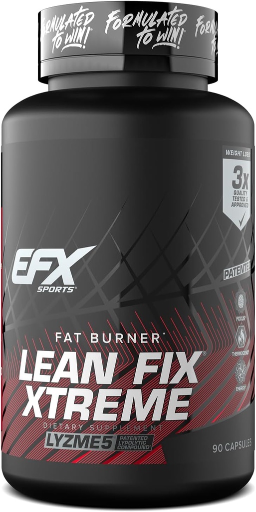 EFX Sports Lean Fix Xtreme | Weight Loss Supplement | Multi-Patented, Fat Burning Formula | Powered by Lyzme 5 | 30 Servings, 90 Capsules