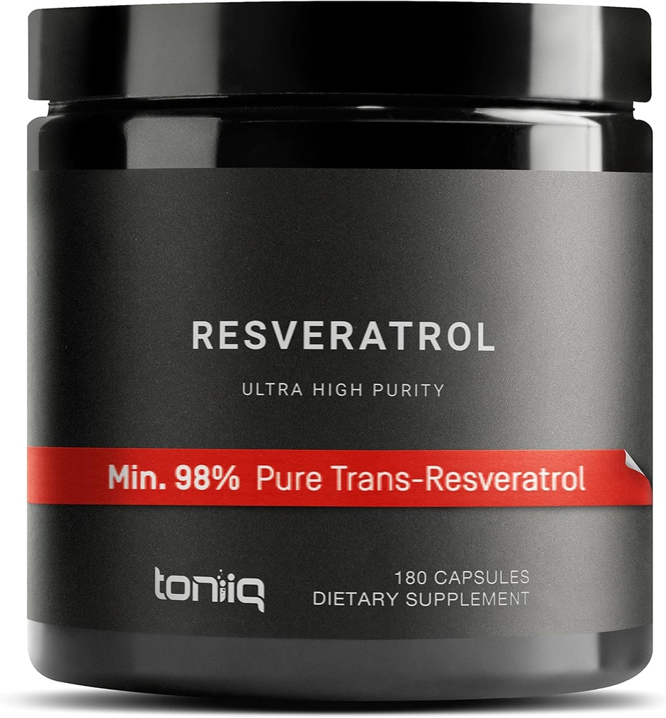 Toniiq Ultra High Renhed Resveratrol Kapsler - 98% Trans- Resveratrol - Meget renset og biotilgængelig - 180 Caps Reservatrol supplement