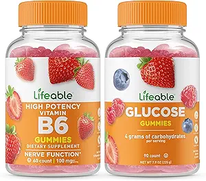 Lifeable Vitamin B6 + Glucose, Gummies Bundle - Great Tasting, Vitamin Supplement, Gluten fri, GMO fri, Chewable