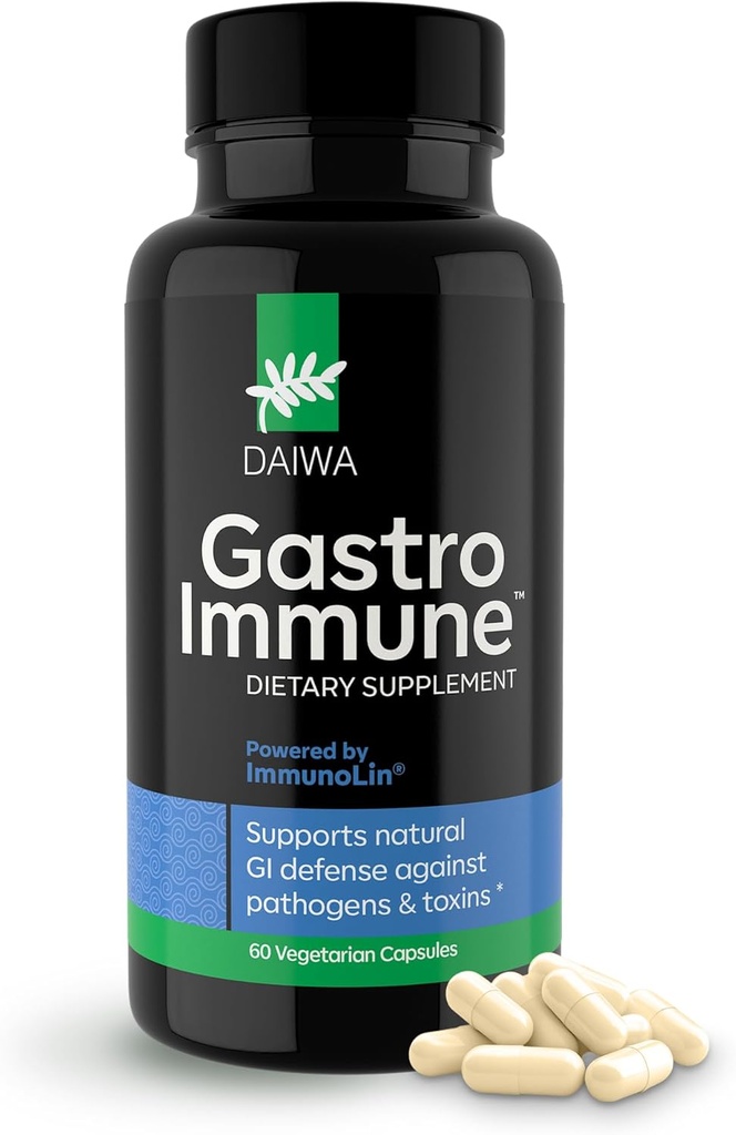 Daiwa Gastroimmun- Gut Health and Immunity Supplement - non-GMO, proteinbaseret formel for fordøjelse Wellness - 60 kapsler