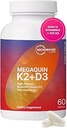 Microbiome Labs MegaQuin D3 + K2 - High Potency Vitamin D3 K2 Supplement - Bioactive & Bioavailable - Vitamin D3 5000 iu & MK-7 - Support Bone, Heart, Nerve & Immune Health (60 Capsules)