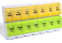 Sukuos AM PM Weekly Pill Organizer 7 Dag, 2 gange en dag medicin Pill Box med nem trykknap, BPA gratis Vitamin Cases for Fish Oil / Kosttilskud, let at rengøre (gul og grøn)