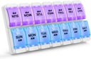 Sukuos AM PM Weekly 7 Day Pill Organizer, 2 gange en dag Pill Box med Gigt venlige trykknap, Medicin sager for Vitamin / Fish Oil / Kosttilskud, Let at rengøre (lilla & blå)