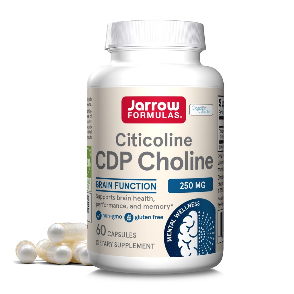 Jarrow Formulas - CDP Cholin kapsler - 250 mg - 60 Greve - Citicolin CDP Cholin supplement - Til hukommelse & hjerne sundhed støtter Phosphatidylcholine Syntese - Non- GMO - Gluten Free