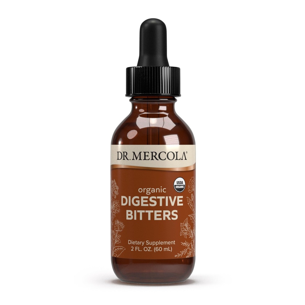 Dr. Mercola Organic fordøjelsesmiddel Bitters Liquid Drops - fordøjelsestilskud - Alkohol- Free Formel - funktioner Burdock Root, Mælkebøtte, Fennikel frø & mere - 2 fl. oz. (30 Servere)