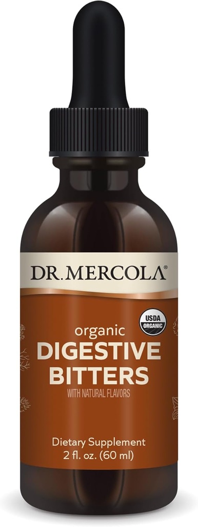 Dr. Mercola Organic fordøjelsesmiddel Bitters Liquid Drops - fordøjelsestilskud - Alkohol- Free Formel - funktioner Burdock Root, Mælkebøtte, Fennikel frø & mere - 2 fl. oz. (30 Servere)