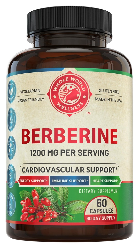 1200mg Berberine Herbal Health Capsules Support Heart and Cardiovaskulær Health, Hjælp med at bevare sund Cholesterol, Triglycerid, Blood Sugar Nivels, Understøtter fordøjelse, Øger Metabolisme, 60 Kapsler