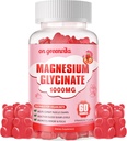 Magnesium Glycinat Gummies 1000mg - Sugar Free Magnesium Kalium Supplement med D-vitamin, B6, CoQ10 for Calm Mood & Sleep Support - 60 Jordbær Gummies