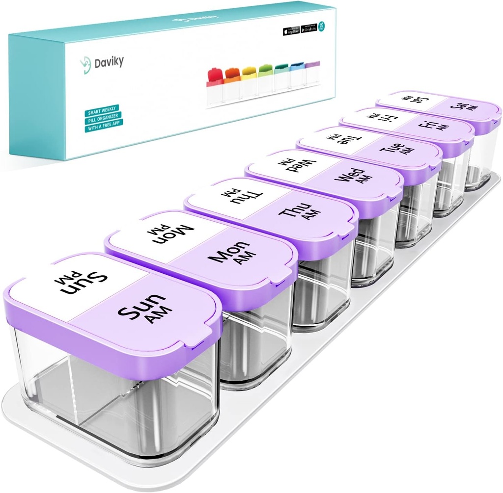Daviky Stor Pill Organizer 7 dag, Ugentlig XL Pill Box 2 gange om dagen, Ekstra Big Medicine sag AM PM for vitaminer, kosttilskud og medicin