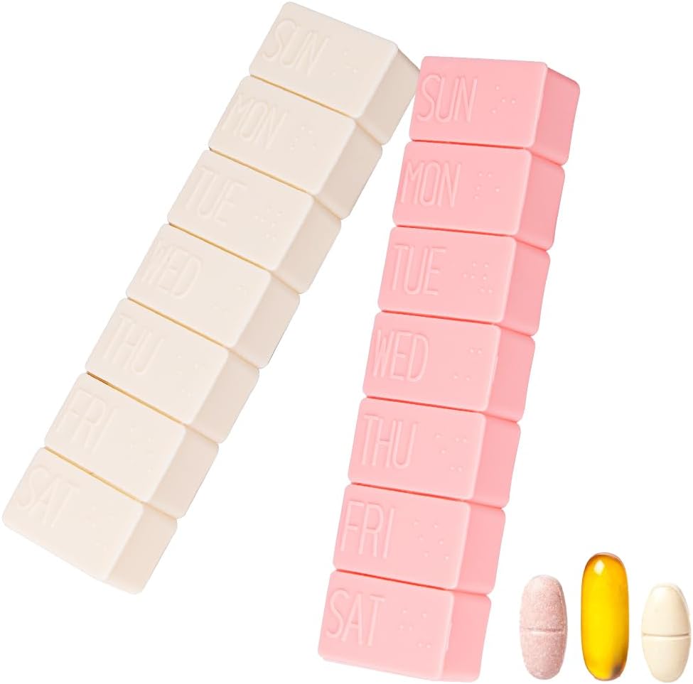 Sanderala 2Pack Weekly Pill Organizer, Ekstra store 7 dages Pill Cases Travel Daily Pill Box for Fish Oil, Calcium Tablets Supplements and Other Vitamin Pill