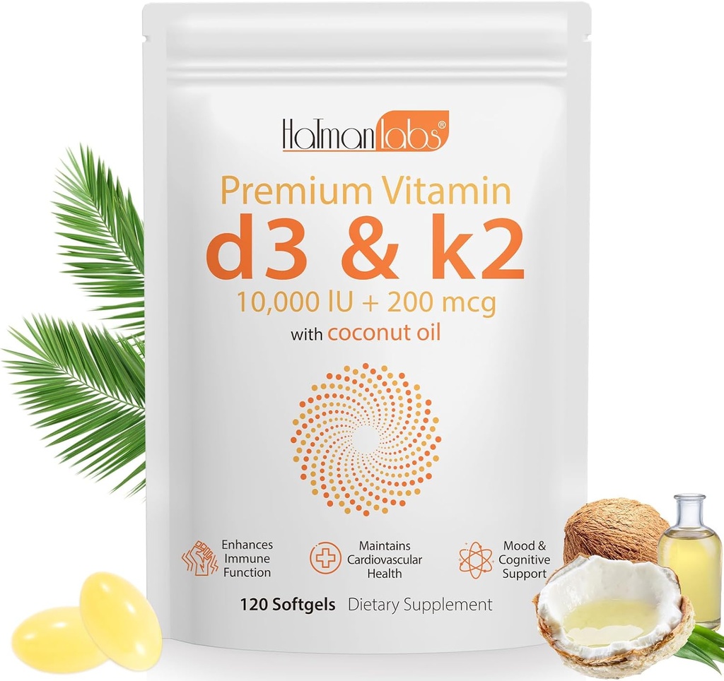 Vitamin D3 K2,D3 K2 Vitamin Supplement,Vitamin D3 and K2,D3 K2 Vitamin Supplement,Replenish Vitamin D3 K2 Coconut Oil Softgels (120)