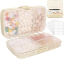 FEST Weekly Pill Organizer med etiketter, 8 Compartments Travel Daily Pill Case lufttæt Fugtfast Stor Pill Box til at holde vitaminer, fiskeolie, kosttilskud, bomuld swab og Bandages- Beige