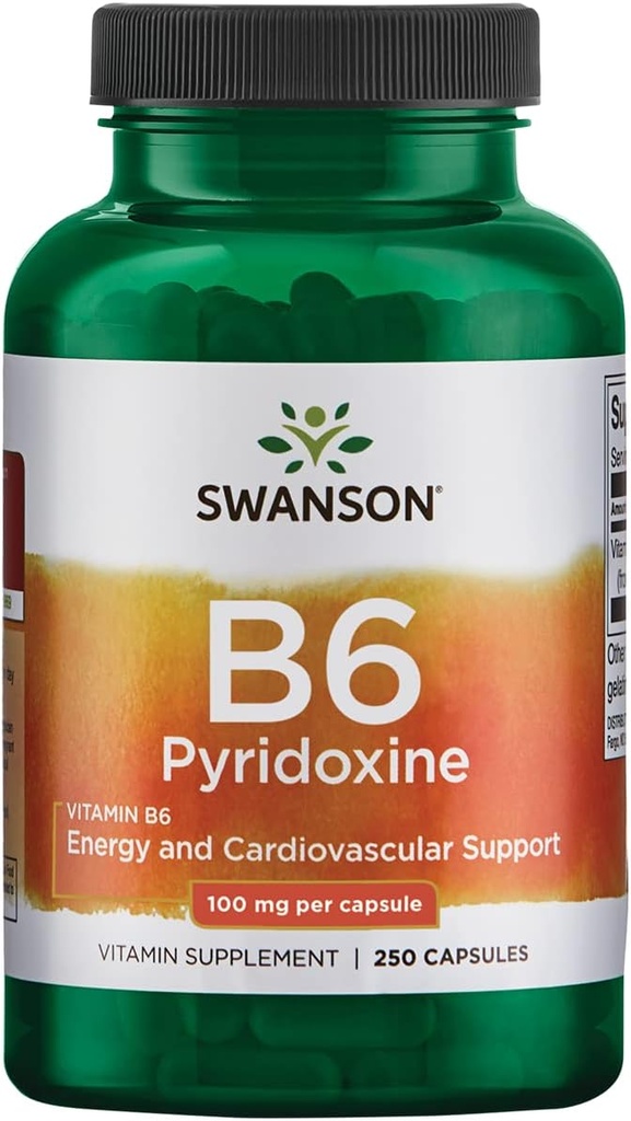 Swanson B6 Pyridoxin - Vitamin supplement fremme hjerte-kar-sundhed & energi Metabolisme - Naturlig formel fremme samlede wellness - (250 kapsler, 100 mg hver)