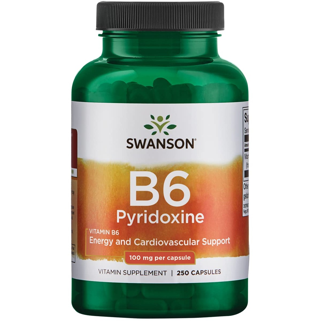 Swanson B6 Pyridoxin - Vitamin supplement fremme hjerte-kar-sundhed & energi Metabolisme - Naturlig formel fremme samlede wellness - (250 kapsler, 100 mg hver)
