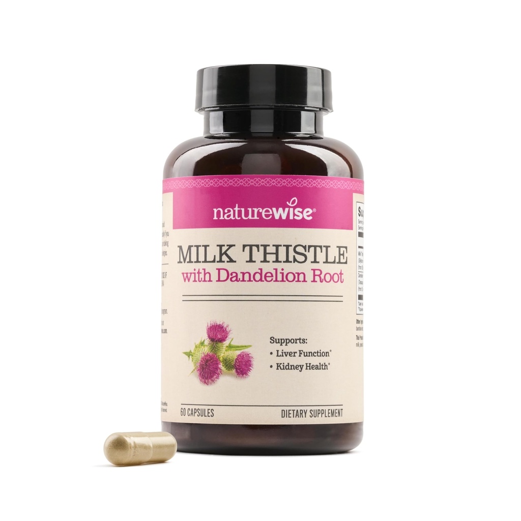 NatureWise Milk Thistle med Mælkebøtte Root - Silymarin - Antioxidant Lever & Nyre Health Support - Vegan, Non- GMO, Gluten Free - 60 Greve [60- Day Supply]