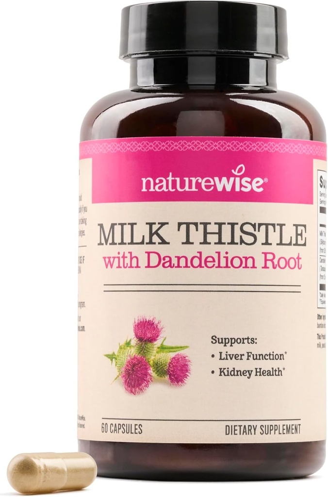 NatureWise Milk Thistle med Mælkebøtte Root - Silymarin - Antioxidant Lever & Nyre Health Support - Vegan, Non- GMO, Gluten Free - 60 Greve [60- Day Supply]