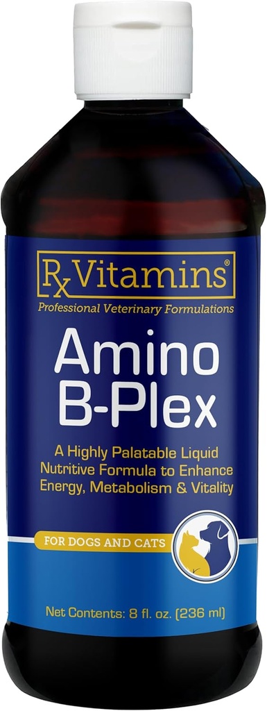 Rx Vitaminer Amino B- Plex Cat & Dog Supplement - Vitamin B Complex Liquid Plus Aminosyrer til hunde & katte - Appetit Booster og Kat & Hundevægt Gainer - Kosttilskud & Vitaminer - 8 oz