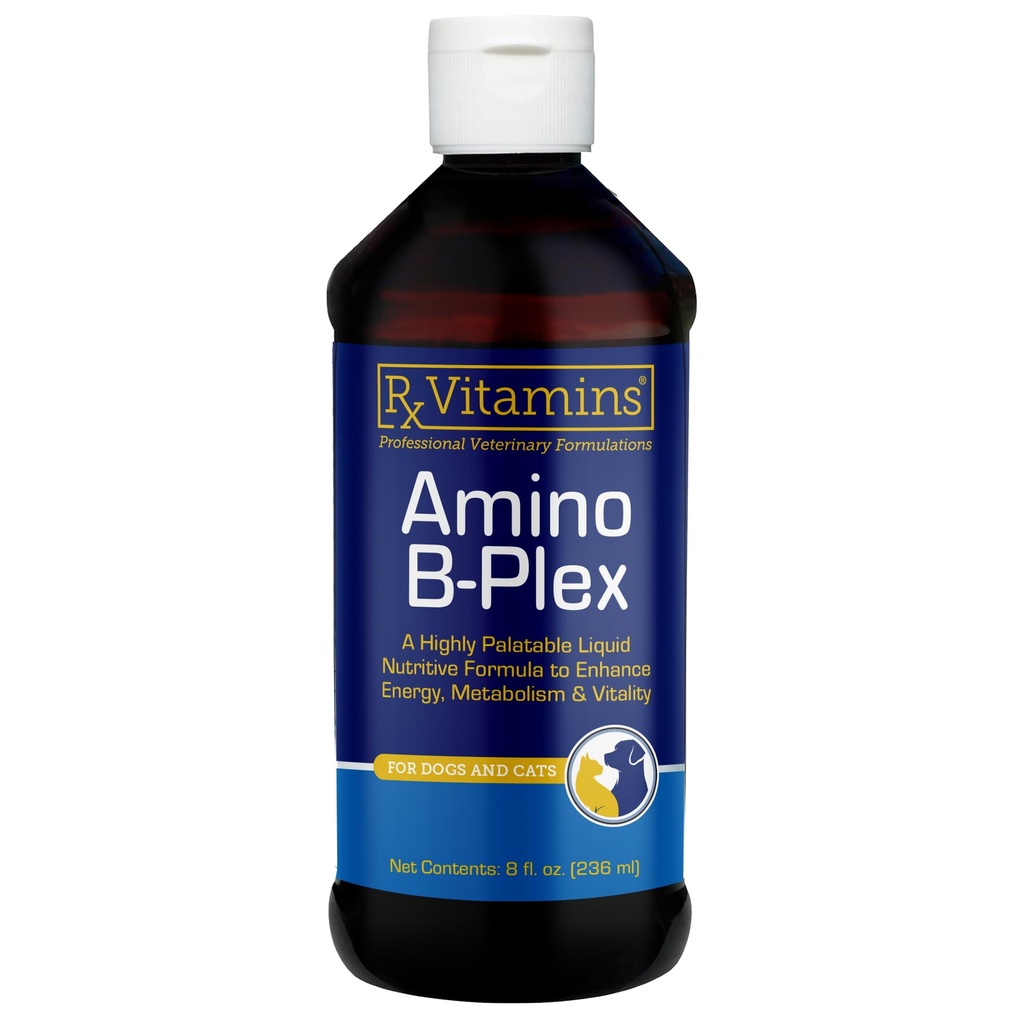 Rx Vitaminer Amino B- Plex Cat & Dog Supplement - Vitamin B Complex Liquid Plus Aminosyrer til hunde & katte - Appetit Booster og Kat & Hundevægt Gainer - Kosttilskud & Vitaminer - 8 oz
