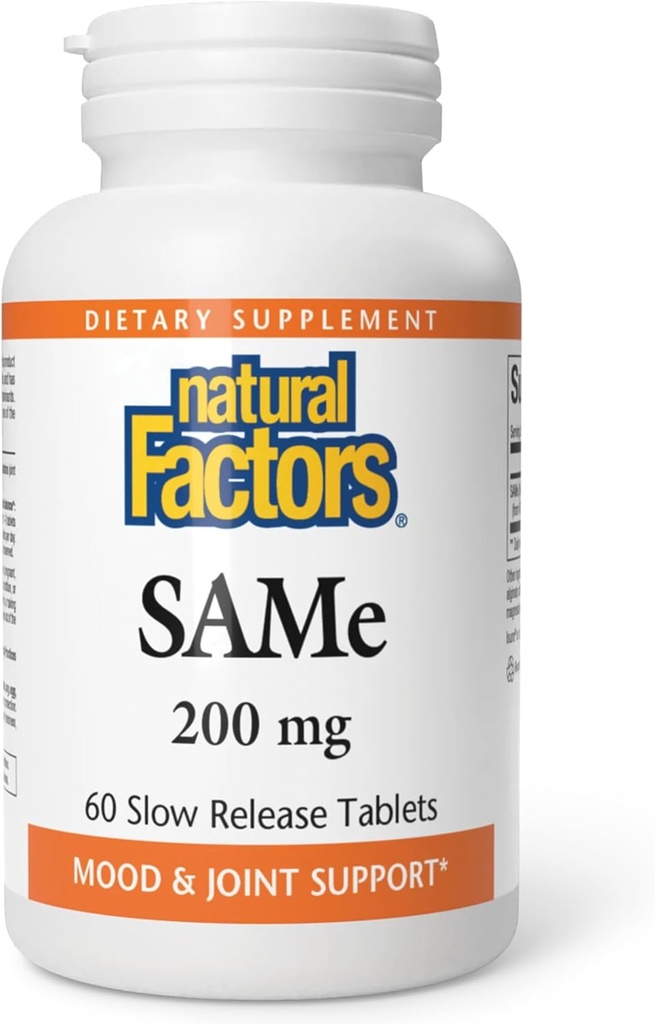 Natural Factors, SAMe 200 mg, Helps Elevate Mood and Improve Joint Health, 60 tablets (60 servings)