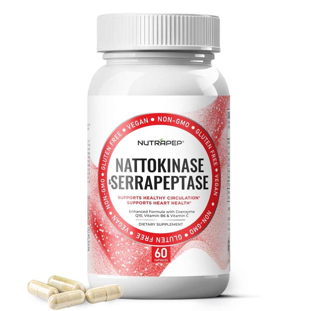 Nattokinase 2000 FU Serrapeptase 240000 SPU supplement - forstærket med Coenzym CoQ10 Vitamin B6 Vitamin C Black Pepper Extract - Nattokinase 400mg Kapsler til mænd Kvinder