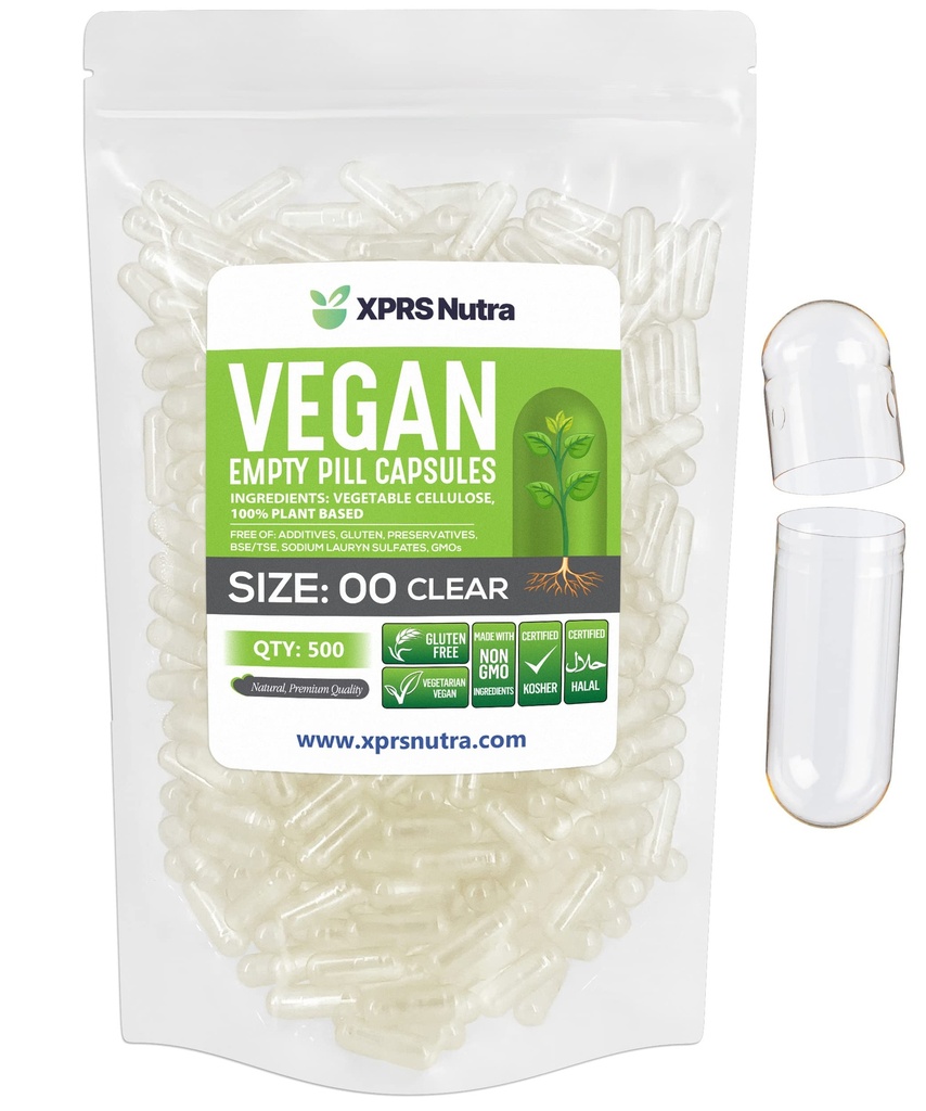 XPRS Nutra Størrelse 00 Tomme kapsler - 500 Grev Tomme Veganske kapsler - Vegetariske Tomme piller - Det gør vegetabilsk Capsule Filling- Veggie Pill Caps
