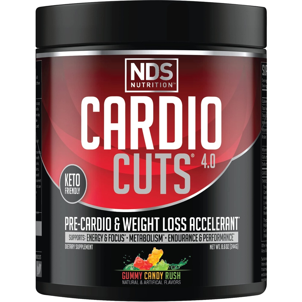 NDS Nutrition 4.0 Pre Workout Supplement - Avanceret vægttab og Pre Cardio formel med L- Carnitin, CLA, MCTs, L- Glutamin, og Saflor Oil - Gummy Rush (40 Servere)