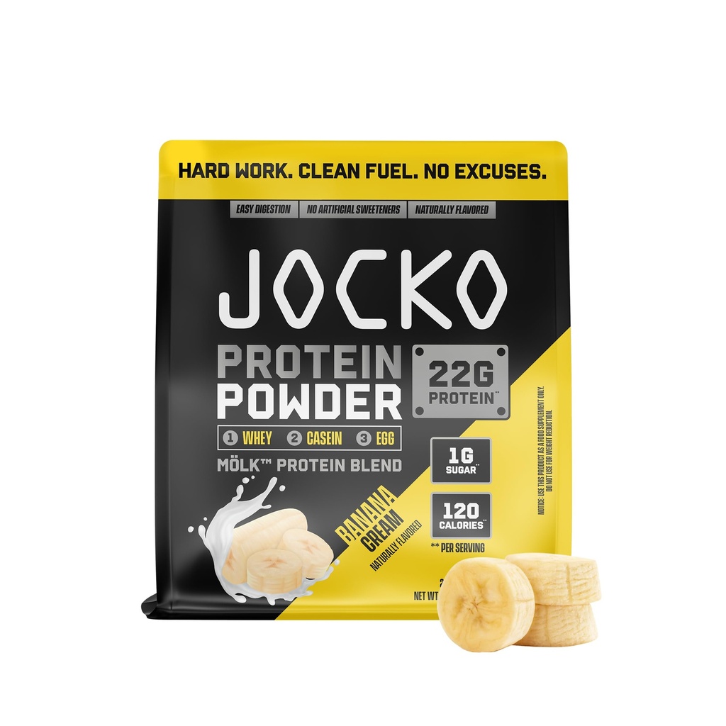 Jocko Fuel Mölk Whey Protein Powder 22g Low Sugar Monk Fruit Blend - Muscle Recovery & Growth, Packaging May Vary (28 Servere, Banan Cream)