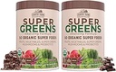 LAND FARMS Super Green Chokolade Flavor, 50 Organic Super Foods, USDA Organic Drink Mix, Frugter, Grønsager, Super Green, Svampe & Probiotika, Understøtter Energi, 40 Servering, 10.6 Oz, 2 Pack
