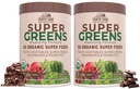 LAND FARMS Super Green Chokolade Flavor, 50 Organic Super Foods, USDA Organic Drink Mix, Frugter, Grønsager, Super Green, Svampe & Probiotika, Understøtter Energi, 40 Servering, 10.6 Oz, 2 Pack
