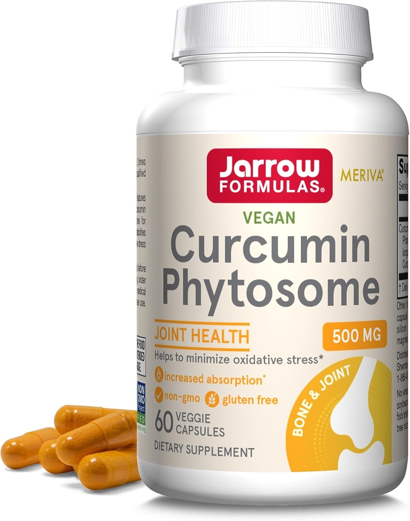 Jarrow Formulas Curcumin Phytosome 500 mg - 60 Veggie kapsler - Formuleret med Meriva - Antioxidant Support Supplement - Fælles sundhed & støtte - 60 Servere